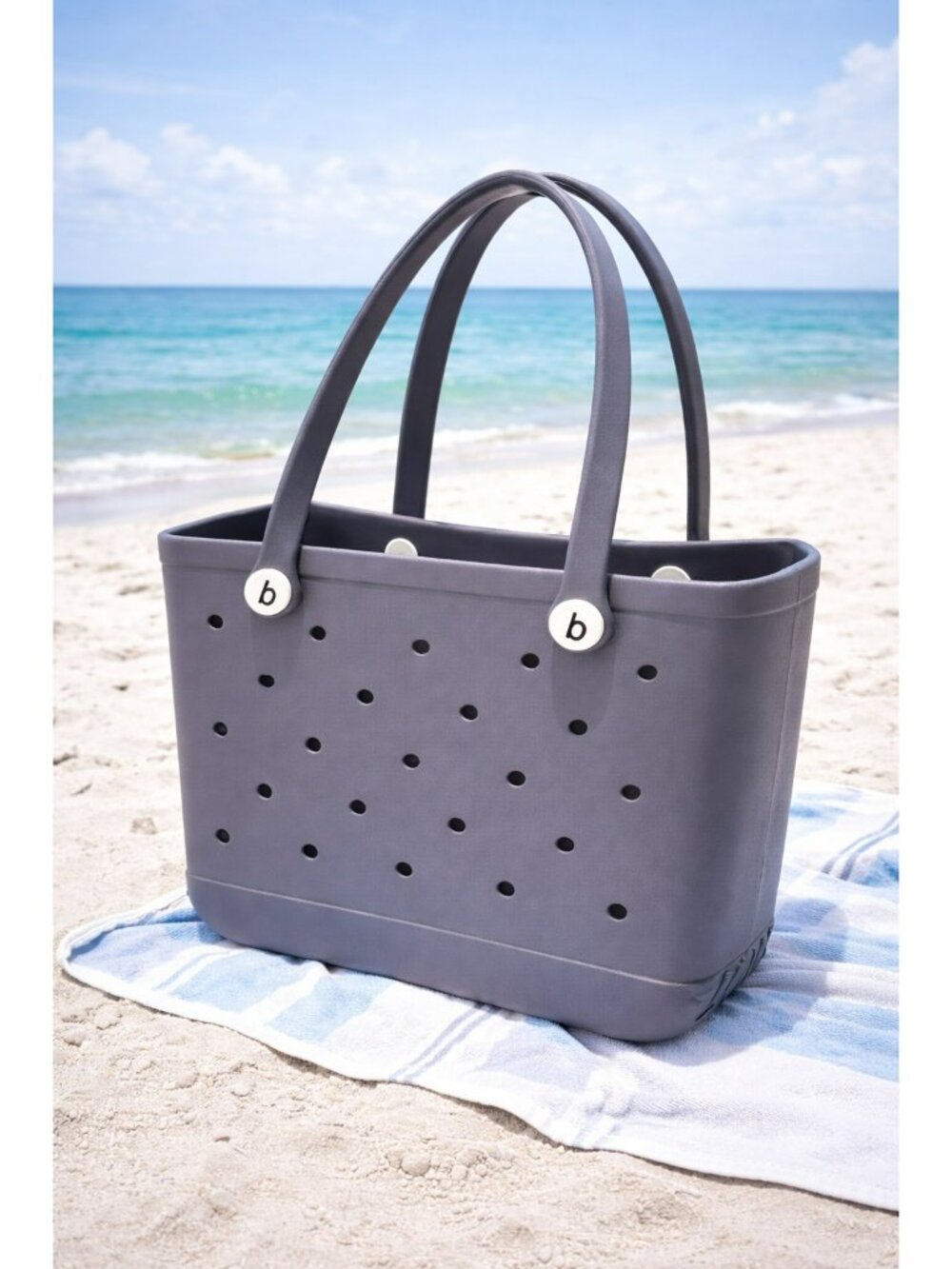 Gray Rubber Beach Tote Bag Perforated Washable Pool CarryallGray EVA Style Tote